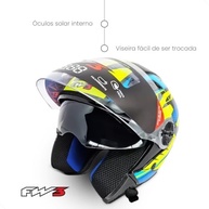 Capacete Moto FW3 X Open Up Fox: Estilo e Segurança Amarelo/Azul (Tamanho 56) - imagem 3