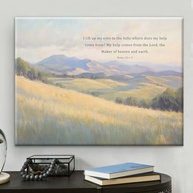 Arte de Parede com Versículo Bíblico - I Lift Up My Eyes to the Hills - Pôster Motivacional em Tela 20x25cm - imagem 2