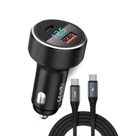 Carregador Veicular Turbo 60W com 2 Entradas USB-A + USB-C e Cabo Premium - imagem 2