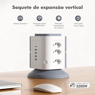 Torre de Tomada Inteligente: 9 Tomadas, 4 USB + 1 Tipo-C, 2200W - Máxima Conexão e Segurança - imagem 3
