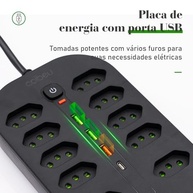 Régua de Energia Inteligente: 10 Tomadas + 3 USB + 1 USB-C | Segurança e Praticidade - imagem 5