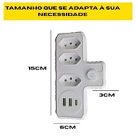 Extensão Régua Elétrica 3 Tomadas + 3 USB (1 Tipo-C) Bivolt 2500W - Organize e Carregue Tudo! - imagem 5