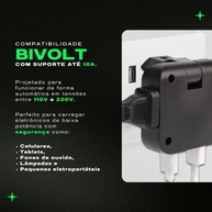 Adaptador Tomada Articulado Bivolt 4 em 1: 2 USB + 2 Tomadas - Carregue Tudo! - imagem 4