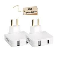KIT 2 Adaptadores Benjamin Articulado Flexível Bivolt c/ 4 Entradas (USB + USB-C) - Portátil e Seguro - imagem 1