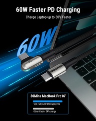Cabo USB-C 90° VOLTME: Carregamento Rápido 60W! - imagem 3