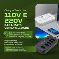 Régua de Energia Inteligente: 5 Tomadas, 4 USB + 1 USB-C, 2m, 2500W, Bivolt e Proteção - imagem 4