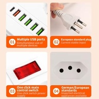 Régua de Extensão Premium: 6 Tomadas, 4 USB-A e 2 USB-C - 2m - imagem 4
