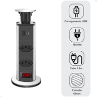 Torre de Tomada Embutir Mesa com 2 USB + USB-C - Elegância e Praticidade para seu Escritório - imagem 5