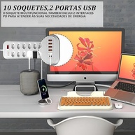 Régua de Energia Inteligente: 10 Tomadas + 6 USB (Tipo-A e C PD) - Segurança e Praticidade para Seus Dispositivos - imagem 4