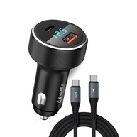 Carregador Veicular Turbo 60W com 2 Entradas USB-A + USB-C e Cabo Premium - imagem 1