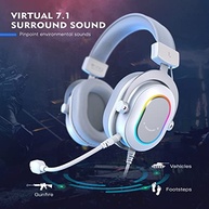 FIFINE USB Gaming Headset, fones de ouvido PC com fio com microfone para computador/laptop, over-ear RGB headset com som surround 7.1, cancelamento de ruído para streaming de vídeo game - H6 branco - imagem 2