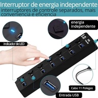 Hub USB 3.0 Com 7 Portas, Botões Individuais, LED, Alta Velocidade (5Gbps) Compatível Com PC Notebook TV Console Mouse PenDrive Teclado Impressora Acabamento Premium - imagem 2