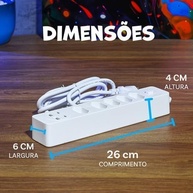 Régua de Energia Inteligente: 4 Tomadas, 2 USB e 2 Tipo-C com Cabo de 2m - Potência 2500W (Branco) - imagem 2