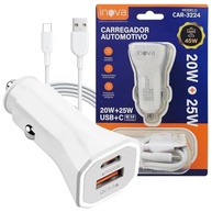 Carregador Veicular Turbo USB-C 25W PD + USB 20W QC 3.0 - Carregamento Rápido Branco - imagem 3