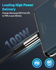 Cabo USB-C Baseus 100 W PD 5A, carregamento rápido USB C para USB C 4.0, cabo de dados trançado de nylon de liga de zinco para Samsung S21, S20+, S10, Note 10, iPad Pro, MacBook Pro, Google Pixel e outros (2 m) - imagem 3