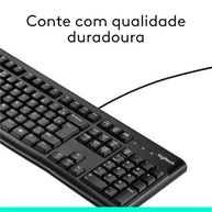 Teclado com fio USB Logitech K120, Resistente à Respingos, Barra de Espaço Curva, Compatível com PC e Notebook, Layout ABNT2 - imagem 3