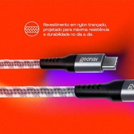 Geonav Cabo USB-C (tipo C) para USB-C (tipo C), 1,5 metros, nylon trançado, UCC04, Cinza/Branco - imagem 4