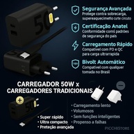 Carregador Turbo 50W Tipo C + USB: Carregamento Ultra Rápido para Android e iOS - imagem 3