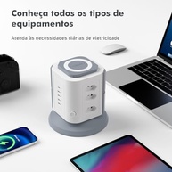 Torre de Tomada Inteligente: 9 Tomadas, 4 USB + 1 Tipo-C, 2200W - Máxima Conexão e Segurança - imagem 4