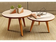 Mesa de Centro Redonda Tripé Retro com Design Moderno e Pintura UV - imagem 3
