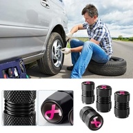 Pacote 4 Tampas Válvula Pneu Alumínio Rosa/Preto - Universal Carros, Motos e Bikes - imagem 3