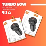 Carregador Veicular Turbo 60W Dual Port USB 3.0 + Tipo C - Carregamento Rápido 9.1A - imagem 3