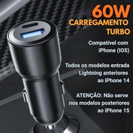 Carregador Veicular Turbo 60W Pro: Kit Completo com Cabo USB-C e Duas Portas USB 3.0 | Carregamento Rápido 9.1A Fast Charge para Carro e Automotivo Compatível com iOS - Premium Cinza - imagem 3