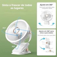 Ventilador de Mesa Portátil Recarregável 2400mAh com LED e 5 Velocidades - imagem 5