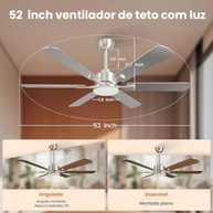 Ventilador de Teto Silencioso com LED 24W, 6 Velocidades, Função Reversa e Controle Remoto - 52" Design Moderno - imagem 3