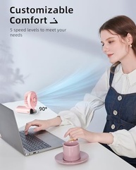 Koonie Ventilador Portátil Recarregável com Display Digital, 5 Velocidades, Ajustável 90°, Ideal para Ambientes Internos e Externos - imagem 4