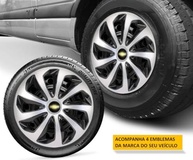 Jogo 4 Calotas Esportivas Velox Aro 15 Preto/Prata - Onix, Prisma, Spin e Mais! - imagem 4
