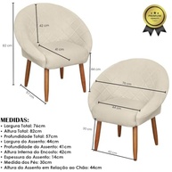 Poltrona Cadeira Recepção Bege Veludo Reforçada com Pés de Madeira | Design Moderno e Confortável - imagem 3
