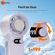 Ventilador Portátil Basike com Tecnologia Ice-Cooling, 199 Velocidades, Bateria 10000mAh, Ideal para Viagens e Ambientes Externos - imagem 4