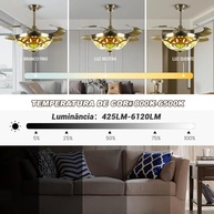 Ventilador de Teto com Luminária 42" LED Regulável 110V - 6 Velocidades Silencioso - imagem 5
