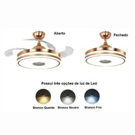 Ventilador de Teto LED Retrátil com Som Bluetooth | Design Dourado Moderno - imagem 2