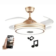 Ventilador de Teto LED Retrátil com Som Bluetooth | Design Dourado Moderno - imagem 3