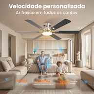 Ventilador de Teto com Controle Remoto 52" | 6 Velocidades, Luz LED 3 Cores, Motor BLDC Silencioso - imagem 4