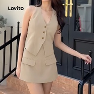 Conjunto de Saia Casual com Botões Lovito - Estilo Verão/Primavera - imagem 2