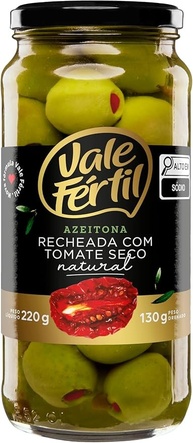 Azeitona Verde em Conserva com Recheio de Tomate Seco Vale Fértil Vidro 130g - imagem 1
