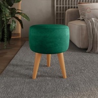 Puff Redondo Estofado com Pé Palito - Assento Decorativo Moderno em Verde-Musgo - imagem 2