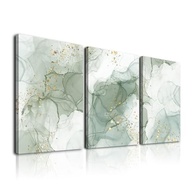 Conjunto de Arte de Parede Verde Sálvia Moderna - 3 Quadros Abstratos em Moldura para Sala de Estar, Quarto e Decoração Boho - imagem 2