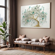 Quadro Decorativo Arvore Azul Verde 130x90cm - Arte Moderna para Sala e Quarto - imagem 1