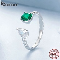 Anel Prata 925 Bamoer: Elegância e Zircônia Verde - imagem 2