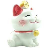 Maneki Neko Branco e Vermelho - Estátua de Gato da Sorte Japonês com Moeda Dourada para Decoração - imagem 5