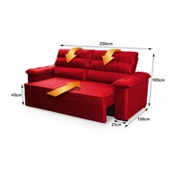 Sofá Retrátil Reclinável 3 Lugares 2m Quantum Suede Vermelho - imagem 2