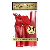 Talheres de Plástico Rígido Extra Pesado - Combo 8 Lugares Vermelho - imagem 4
