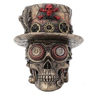 Estatueta Steampunk 4,5" Veronese Design - Ossos Cruzados e Caveira Motora em Bronze Antigo - imagem 2