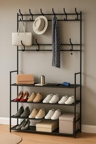 Sapateira Organizadora com Cabideiro Vertical 3 em 1 - 4 Prateleiras + Arara Multiuso para Roupas, Bolsas e Sapatos - imagem 3