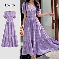 Vestido Boho Roxo com Acabamento em Alface - Estilo Ditsy Floral - imagem 1