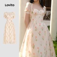 Vestido Casual Lovito com Zíper - Estilo Floral Primavera/Verão - imagem 1